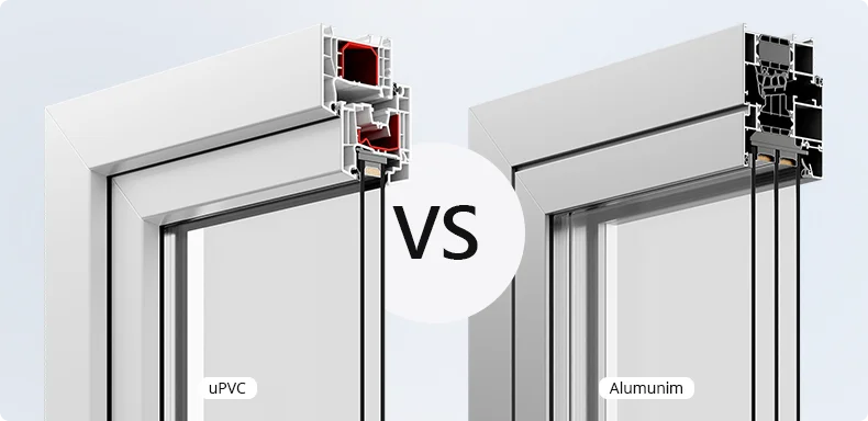برش مقطعی فریمهای UPVC و آلومینیومی برای مقایسه ساختار داخلی