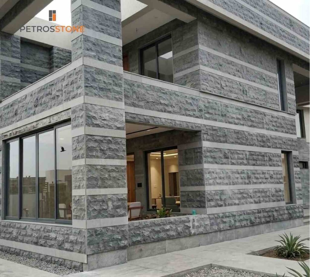 نمای ساختمان با سنگ کاتان در یک پروژه مدرن