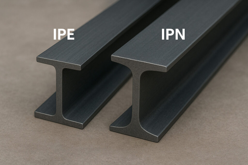 مقایسه گرافیکی تیرآهن IPE و INP با نمایش ابعاد مختلف