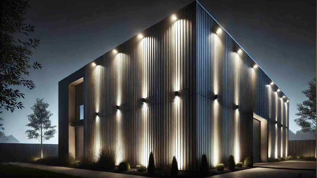 دونلایتهای LED نصب شده بر روی نمای ساختمان، ارائه نور متمرکز و قابل تنظیم برای جزئیات معماری