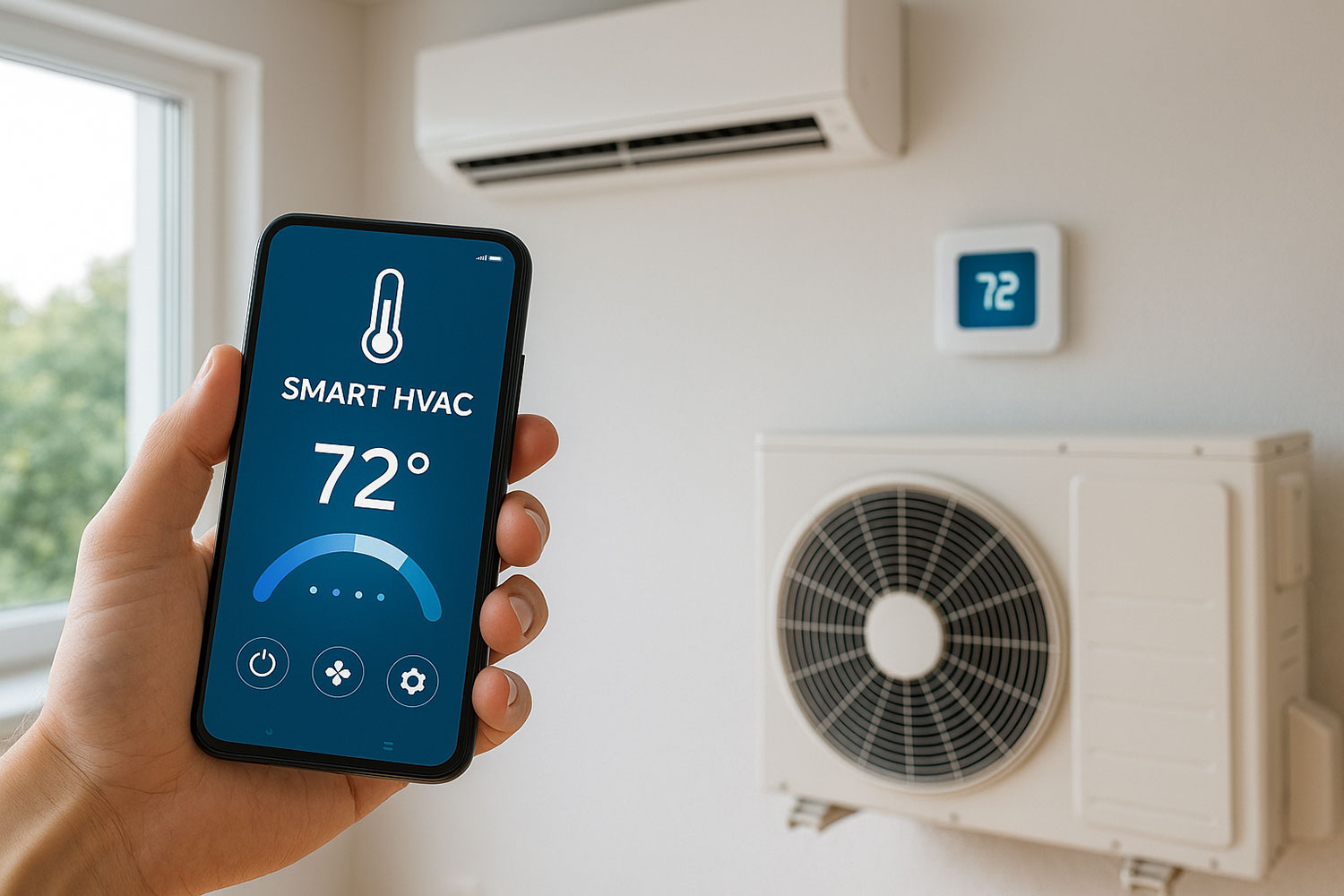 نمایش برنامه موبایل برای کنترل هوشمند سیستم HVAC شامل تنظیم دما و زمان‌بندی