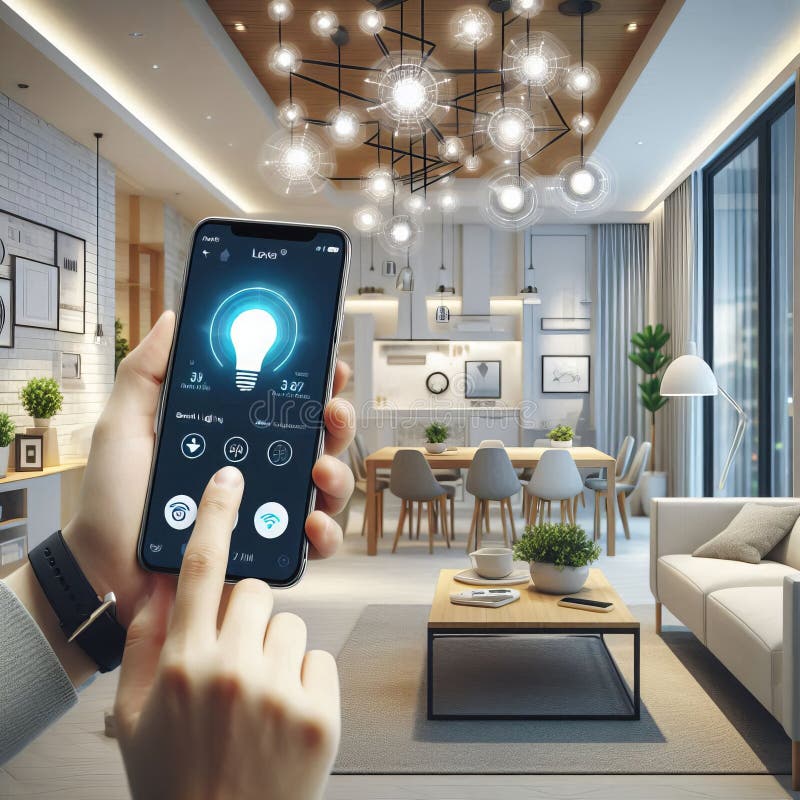 نمایش اپلیکیشن موبایل برای کنترل روشنایی هوشمند با دستورات صوتی و زمان‌بندی پیشرفته